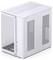 Een compacte witte pc-behuizing met zijdelingse en bovenste ventilatieopeningen, geschikt voor Mini-ITX-moederborden, staat rechtop.