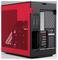 Een zwart en rood computerbehuizing met open design en verticale ventilatiesleuven, geschikt voor gaming-pc's.
