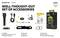 'Viking Pro' accessoireset inclusief zaklamp, accu, USB-oplader, siliconen handgreep, clip, polskoord, holster, reserveringen, handleiding.