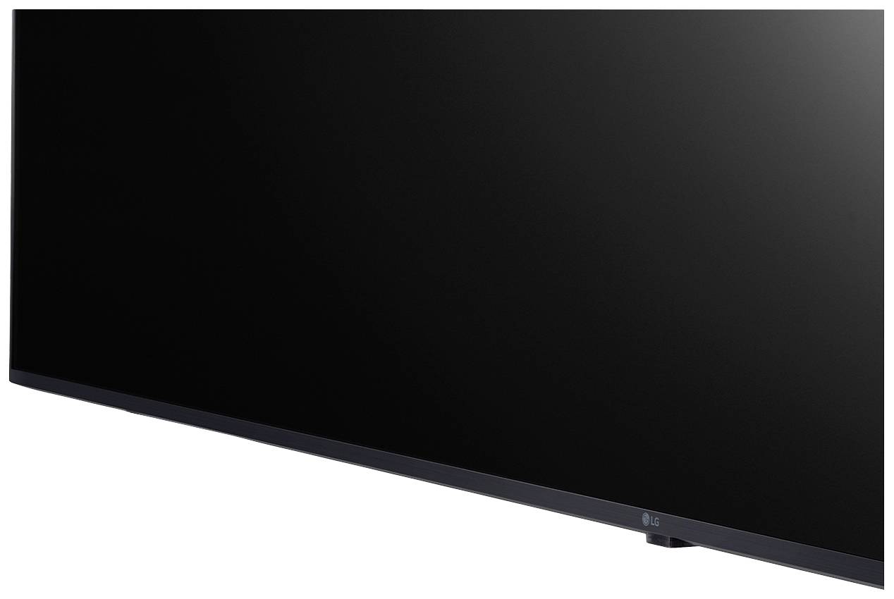 Flatscreen-televisie met zwart scherm en dunne rand, gezien vanuit een zijdelingse hoek, zonder zichtbare details of elementen op het scherm.