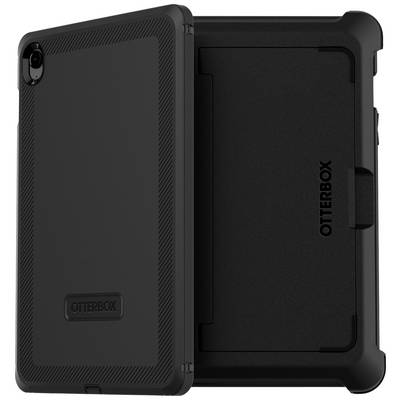 Een robuuste, zwarte tablet-hoes van OtterBox, die volledige bescherming biedt en een elegant design met gestructureerde rand heeft.