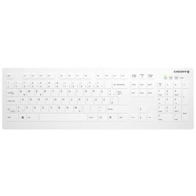 Witte computertoetsenbord met Duits QWERTZ-toetsenbordindeling, normale functietoetsen en numeriek toetsenblok.