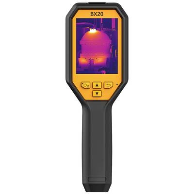 Warmtebeeldcamera BX20 toont een hete machine met helder rode en oranje gebieden die wijzen op temperatuurverschillen.