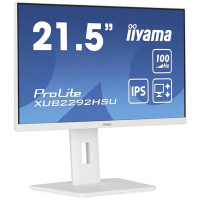 Een 21,5 inch iiyama-monitor toont 'ProLite XUB2292HSU', 100Hz en IPS-logo, op een witte standaard.