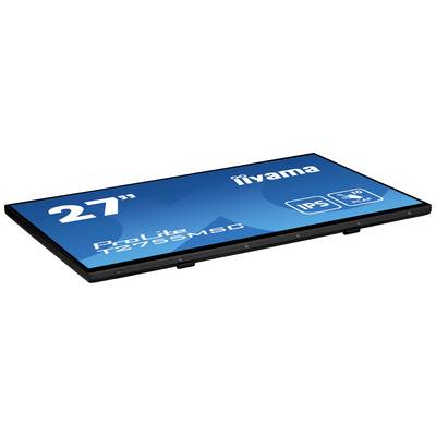 Een 27-inch monitor van Iiyama. Op het scherm zijn de aanduidingen 'ProLite T2755MTS', 'IPS' en '10 Point Touch' zichtbaar.