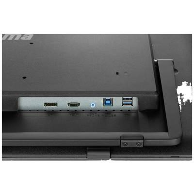 Close-up van de achterkant van een monitor met aansluitingen: HDMI, DisplayPort, USB 3.0 en USB 2.0.