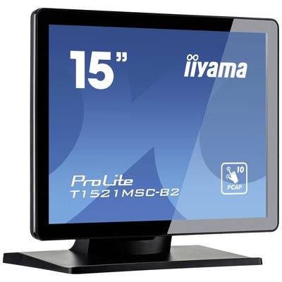 Monitor 'iiyama ProLite T1521MSC-B2', 15 inch, met PCAP-aanraaktechnologie. Zwarte rand, geschikt voor interactieve toepassingen.