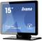 Een 15-inch iiyama touchscreen-monitor PCAP, model ProLite T1521MSC-B2, met zwarte rand en blauwe displayachtergrond.