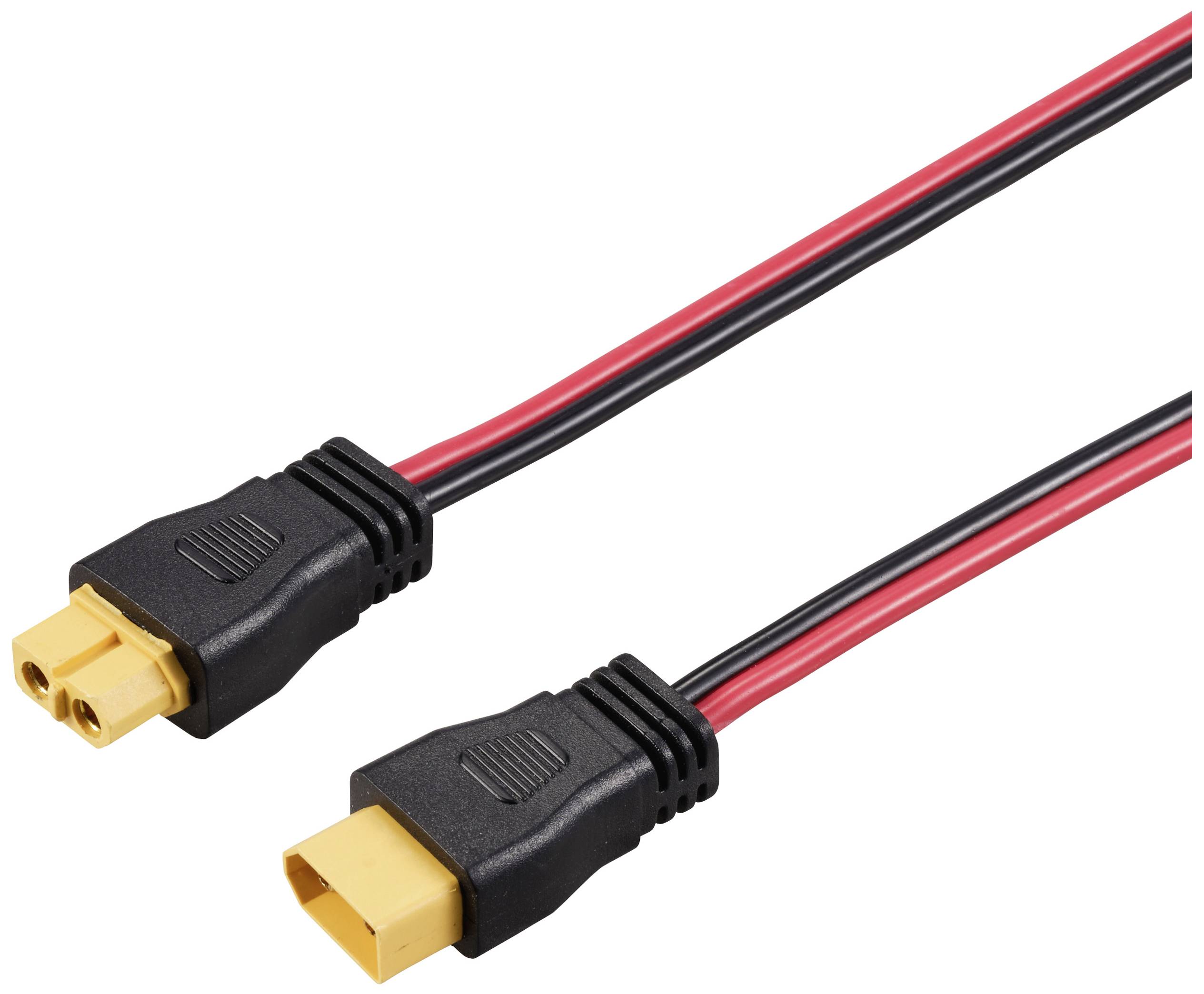 Twee kabels met gele verbindingsstekkers en zwarte en rode draden. Geschikt voor elektronische verbindingen.