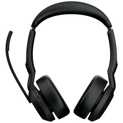 Zwarte over-ear koptelefoon met geïntegreerde microfoon, geschikt voor gaming of telefonvergaderingen. Ze hebben een gewatteerde hoofdband.