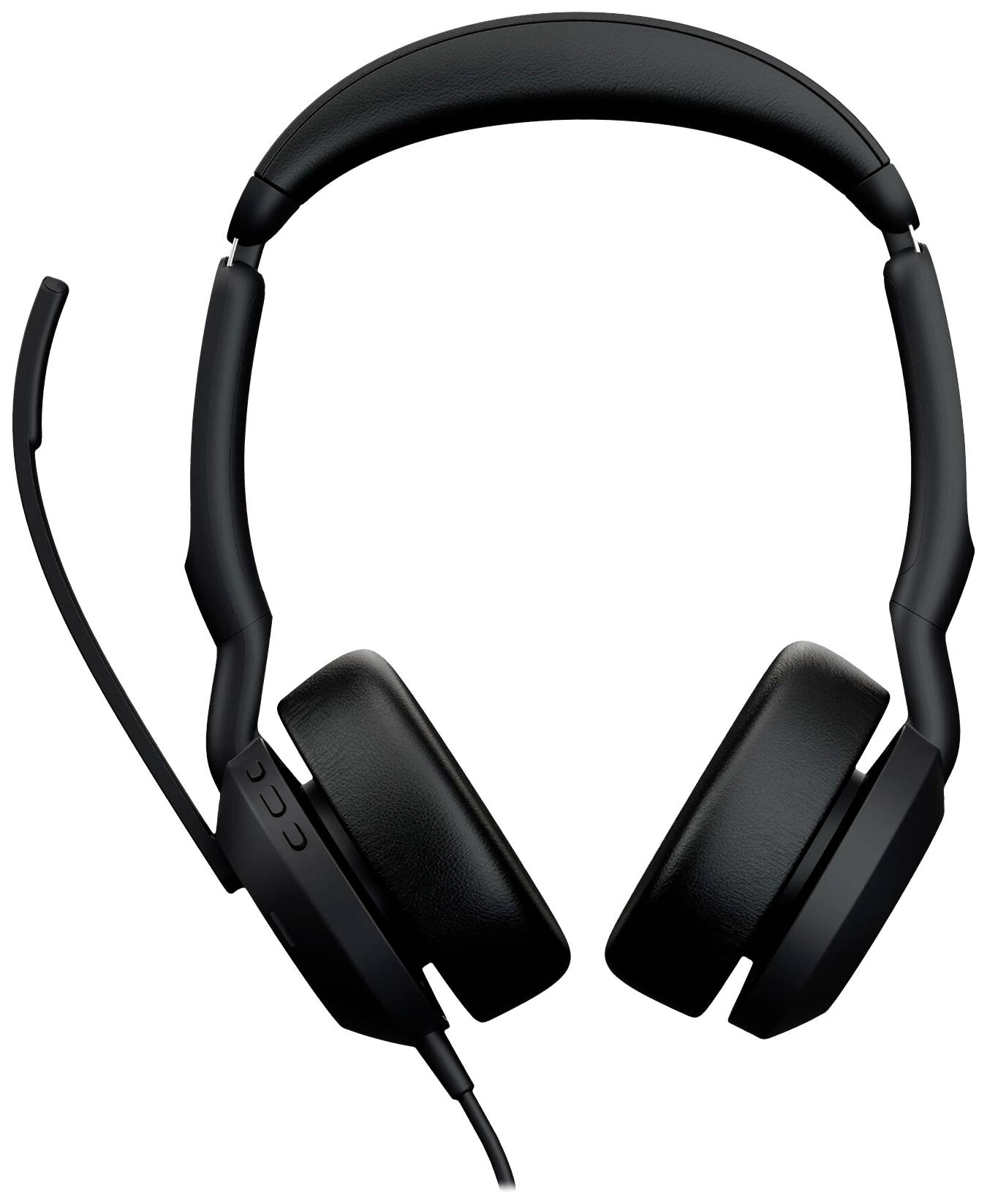 Zwarte over-ear koptelefoon met microfoon, bedrade verbinding en gepadde oorschelpen. Geschikt voor communicatie en geluidsweergave.