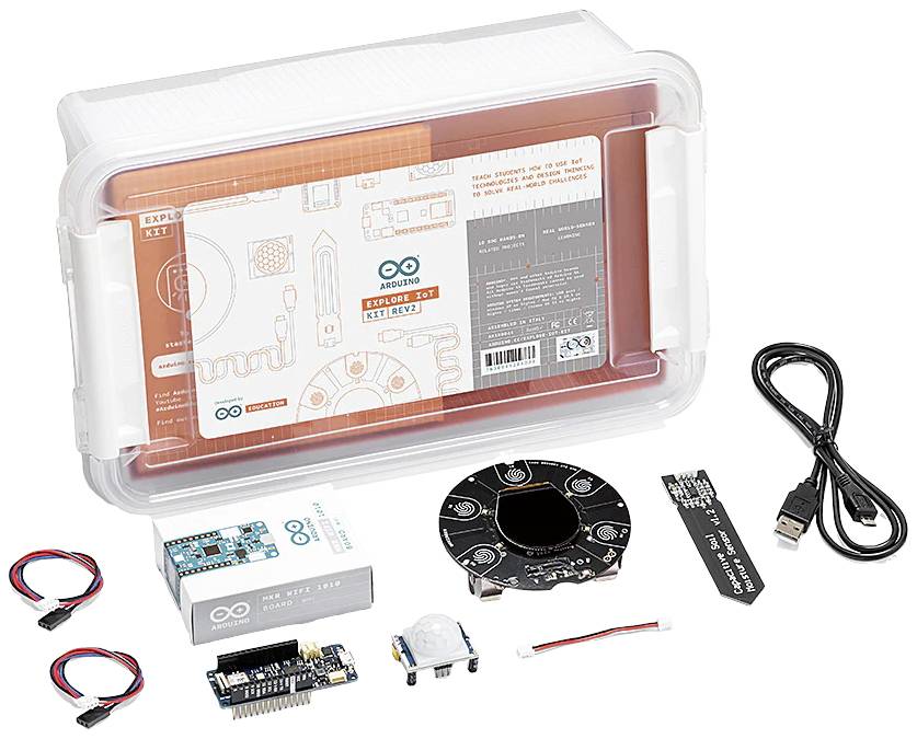 Arduino Kit met printplaat, sensoren, kabels en toebehoren. Bevat alles om elektronicaprojecten te beginnen. Verpakt in een transparante behuizing.