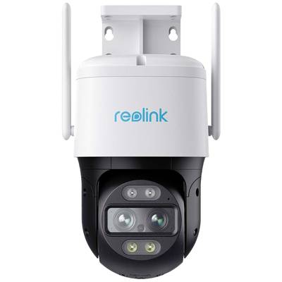 Een Reolink beveiligingscamera met dubbele lenzen, infraroodlichten en antennes, ontworpen voor buitenbewaking en monitoring.