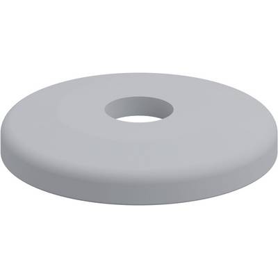 Grijze onderlegring met een centraal gat, plat en rond van vorm, geschikt voor mechanische toepassingen of bevestigingen.