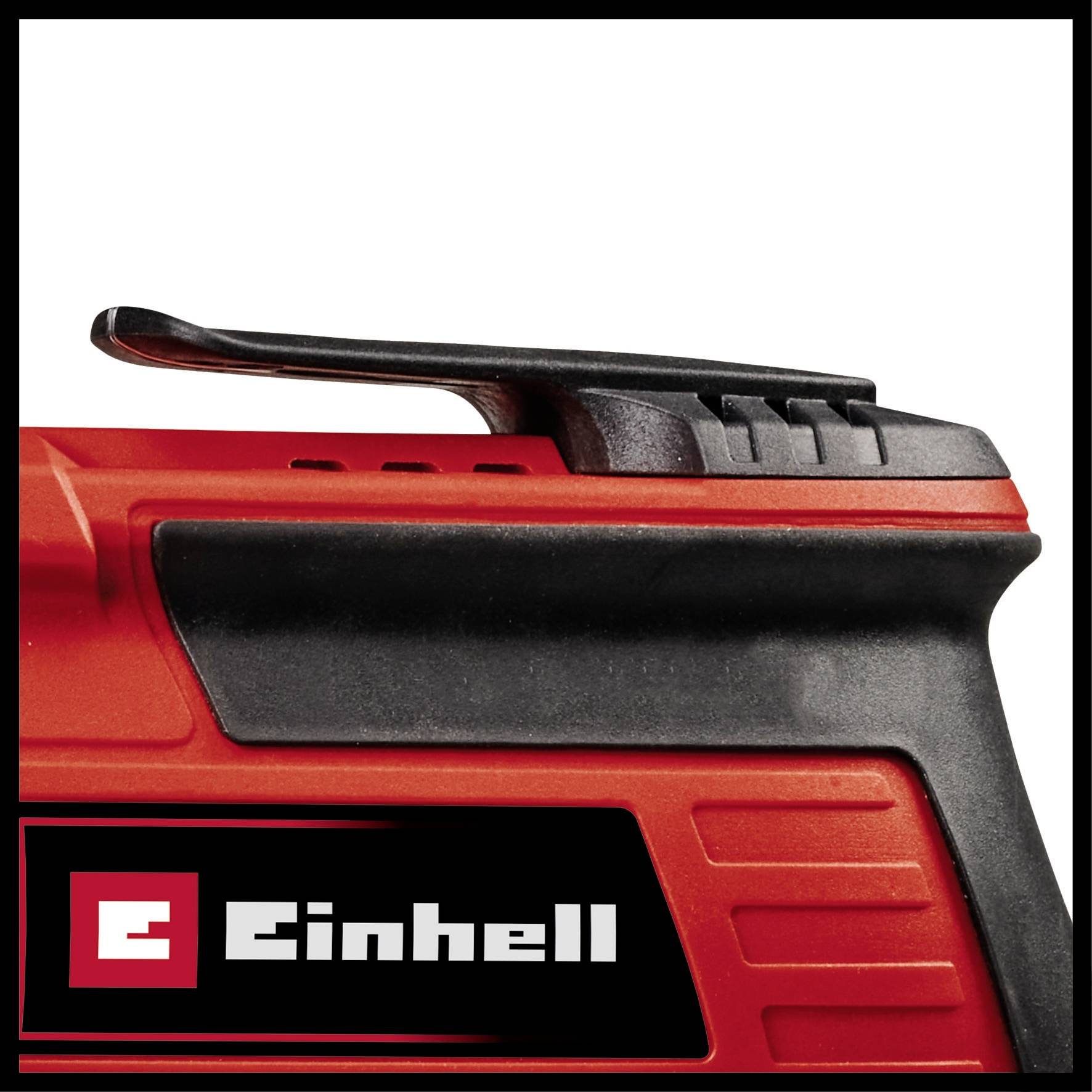 Een rood gereedschap met een zwarte handgreep waarop het 'Einhell' logo is afgebeeld.