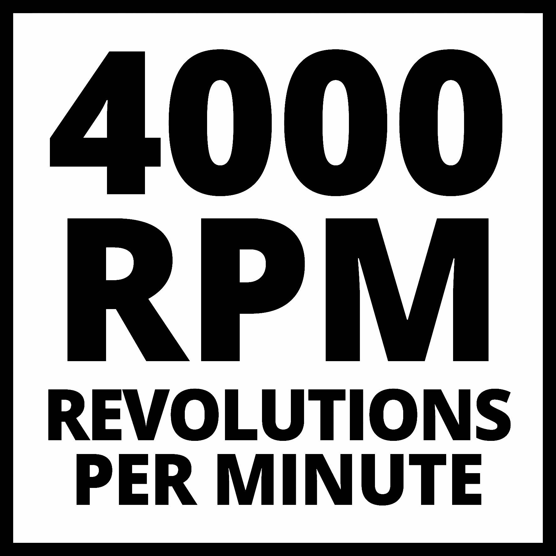 '4000 RPM, Toeren Per Minuut' in zwarte tekst op een witte achtergrond.