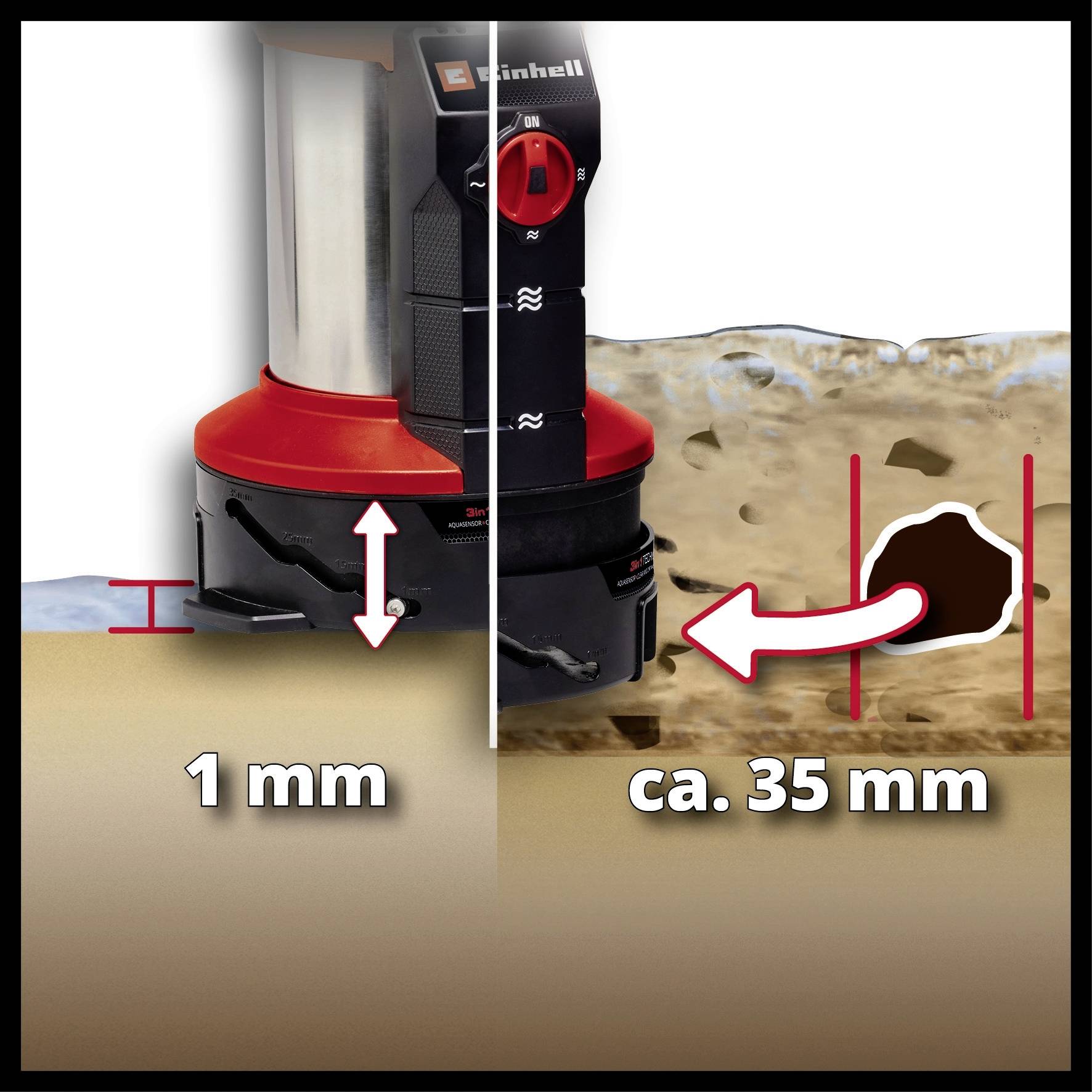De afbeelding toont twee zijden van een houten plank: links een gladde oppervlakte met '1 mm', rechts een ruwe oppervlakte met 'ca. 35 mm' naast een freessymbool.