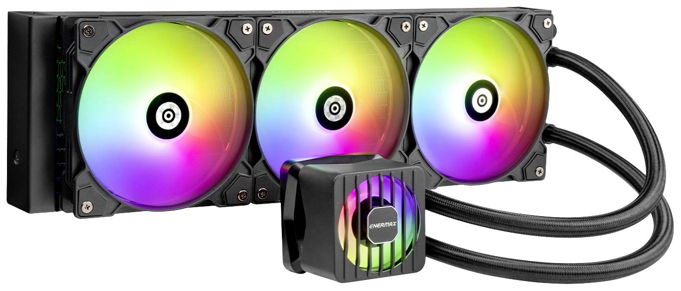 Drievoudige ventilator-waterkoelunit met RGB-verlichting, geschikt voor pc-systemen voor efficiënte temperatuurbeheersing.