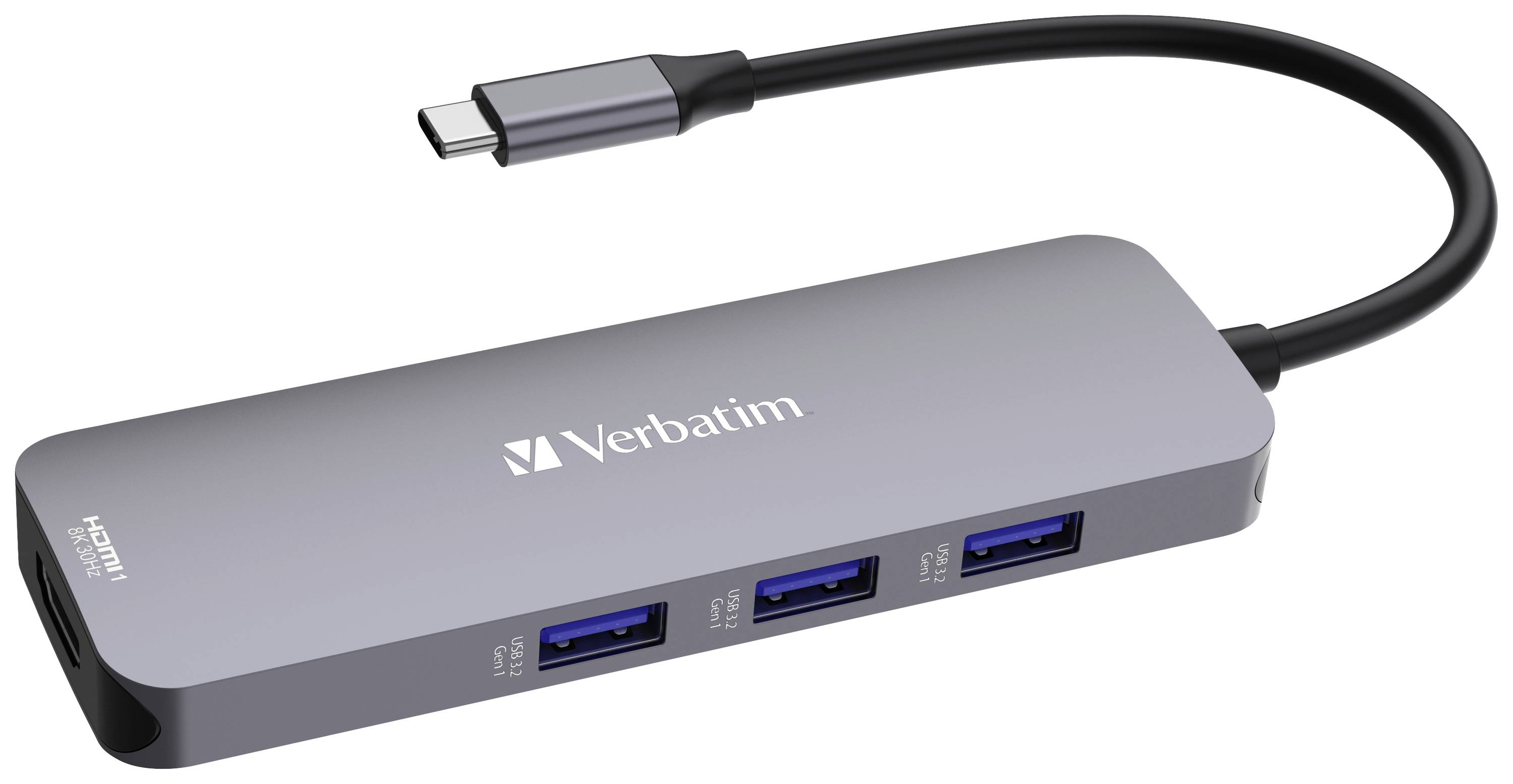 Verbatim USB-C Pro multipoort hub CMH-08, 8 poorten, 3x USB 3.2-A, USB 3.2-C, 2x HDMI 4K, SD, microSD, USB 3.1-C kabel-0