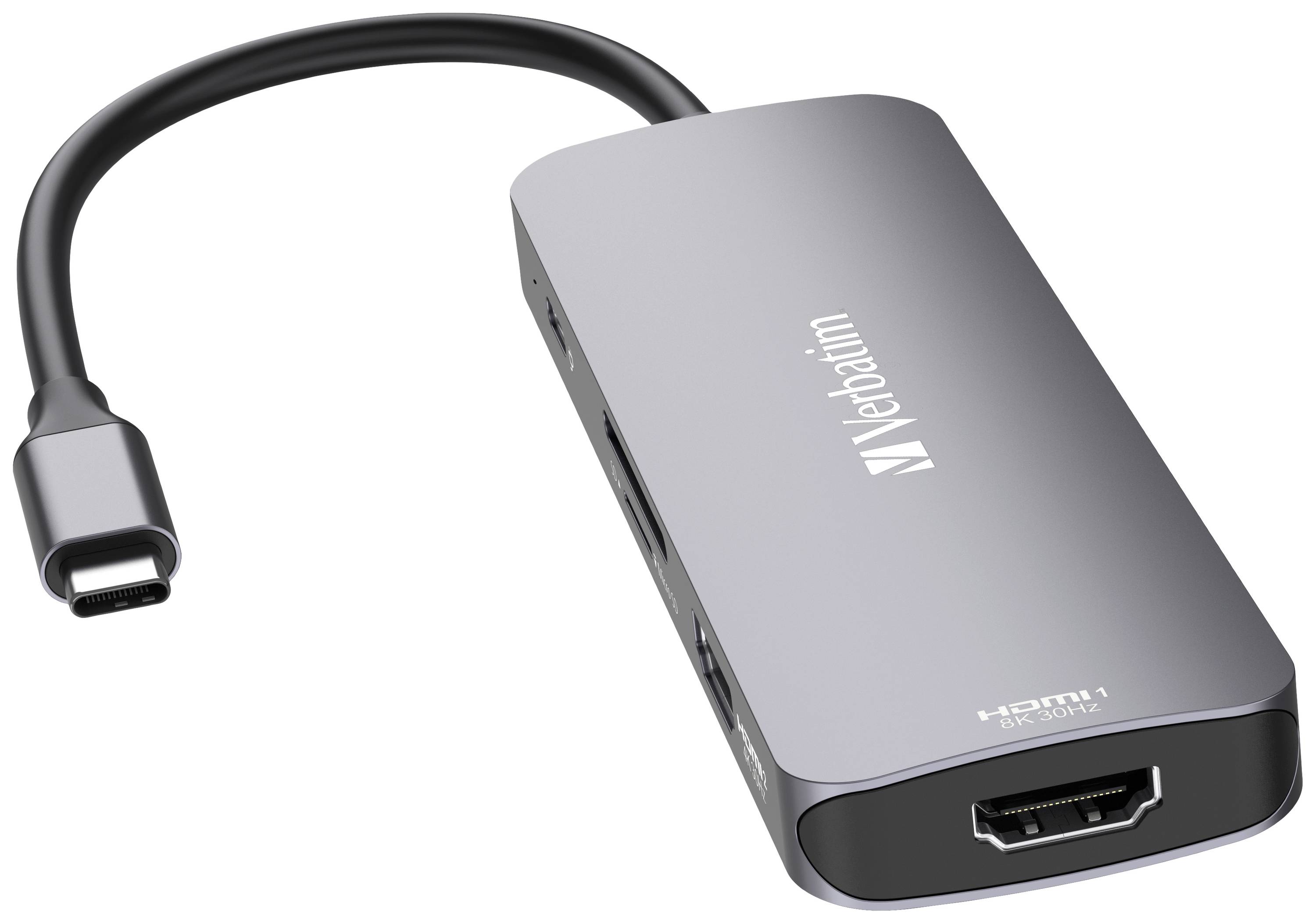 Verbatim USB-C Pro multipoort hub CMH-08, 8 poorten, 3x USB 3.2-A, USB 3.2-C, 2x HDMI 4K, SD, microSD, USB 3.1-C kabel-3
