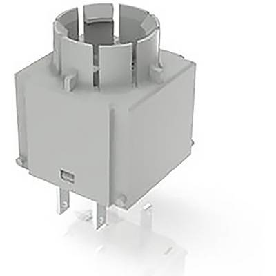 Een grijze, cilindrische schakelaar met langwerpige, metalen contacten aan de onderkant, mogelijk geschikt voor elektronische apparaten.