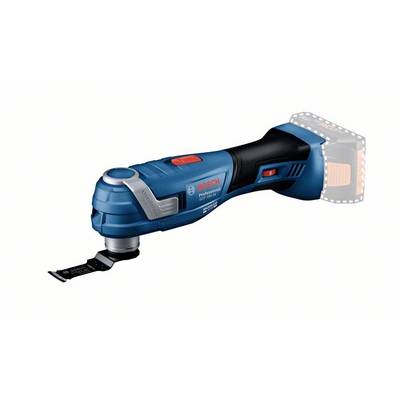 Een blauw en zwart multifunctioneel gereedschap met een plat zaagblad, geschikt voor verschillende klussen en doe-het-zelfwerkzaamheden.