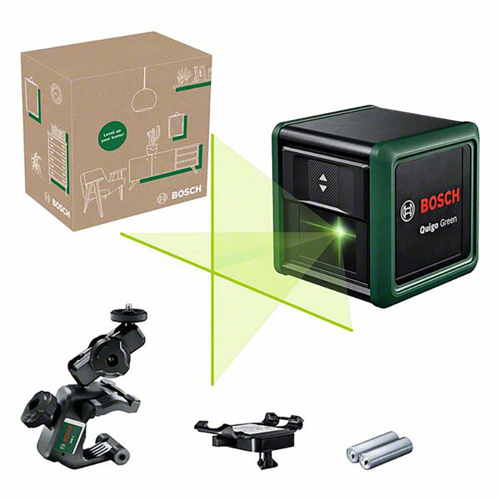 Bosch Quigo Green - Kruislijnlaser - Inclusief Universele klem MM2 - Adapter plaat - Batterijen