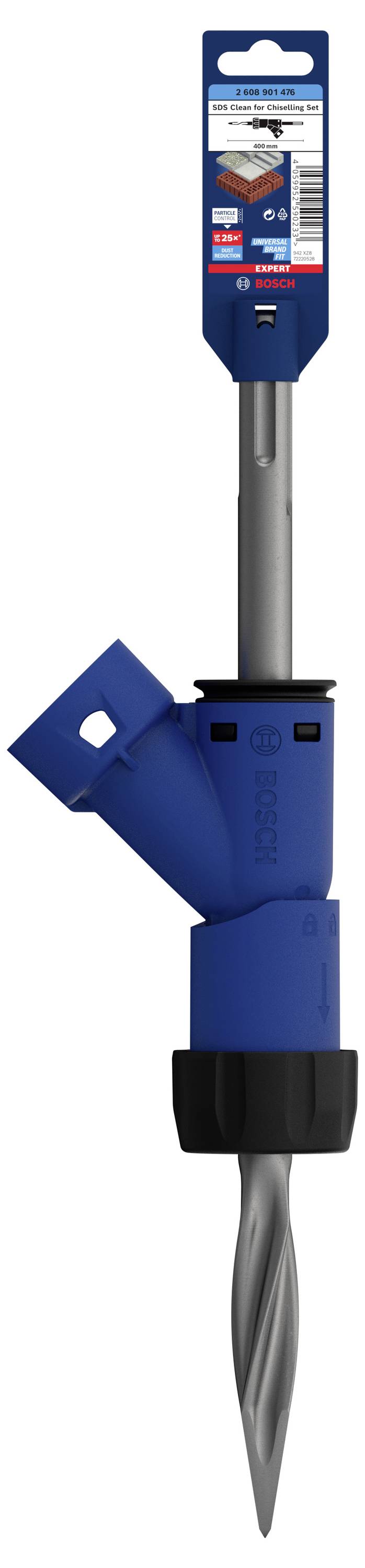 Een blauwe, puntige spiraalboorder met verpakkingsetiket. Geschikt voor precies boren in robuuste materialen.