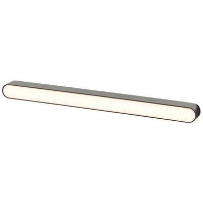 Een langwerpige, moderne LED-lamp met afgeronde hoeken die gelijkmatig warmwit licht uitstraalt.