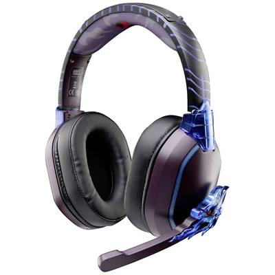 Gaming-headset met microfoon, zwart-blauw design, gesloten oorschelpen, ergonomisch gewatteerd, voor meeslepende gamebelevingen.