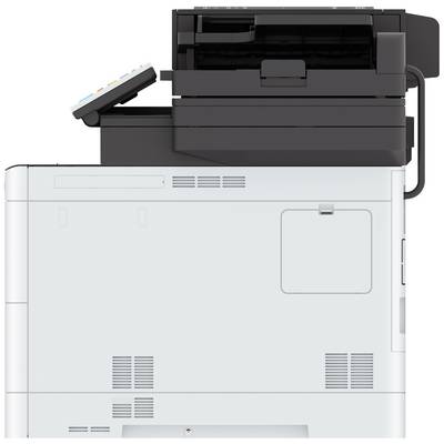 Een witte multifunctionele printer met een zwart bovenste bedieningspaneel, geschikt voor kantoorgebruik en documentenbeheer.