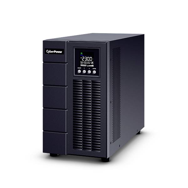 Zwarte ononderbroken stroomvoorziening (UPS) van CyberPower op witte achtergrond, display toont '230.0'.