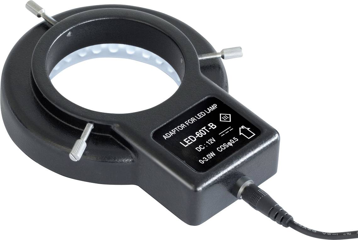 Een ronde LED-lampenadapter met opschrift 'ADAPTOR FOR LED LAMP LED-501-B 90-240V 0.3A max'. Aansluitkabel aan de rechterkant.
