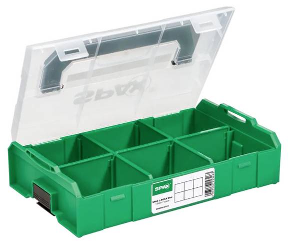 SPAX  Assortimentskoffer  (l x b x h) 275 x 155 x 65 mm Aantal vakken: 6   Inhoud 1 stuk(s)