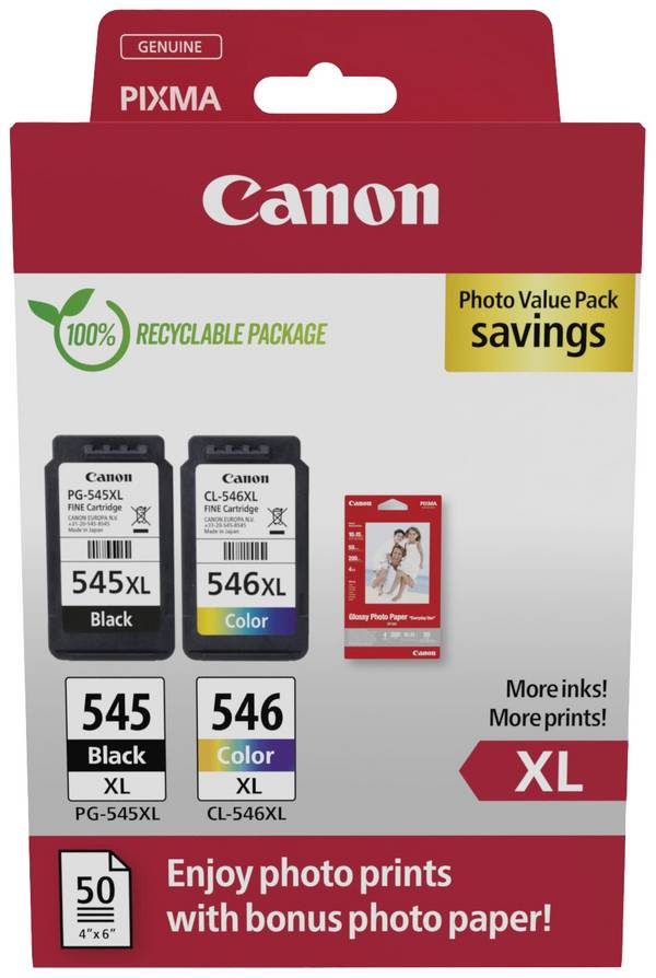 Canon Inktcartridge PG-545+CL-546XL Origineel 2-pack Zwart, Kleur 8286B011