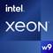 Intel Xeon-logo op een blauwe achtergrond met 'w9'-aanduiding in de rechterbenedenhoek.