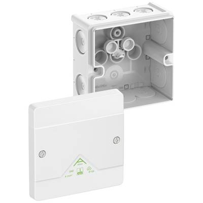 Witte elektrische doos met afneembaar deksel, geschikt voor binnen- en buitengebruik, met meerdere kabelinvoeren en beschermingsklasse IP66.