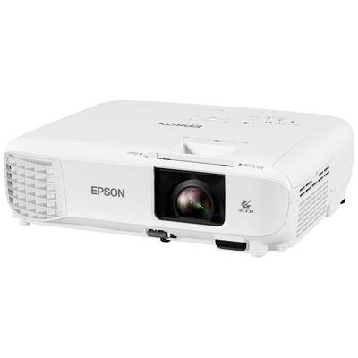 Een witte Epson-projector. Vooraanzicht toont de lens en het merkenlogo. Geschikt voor thuisbioscoop of zakelijke presentaties.