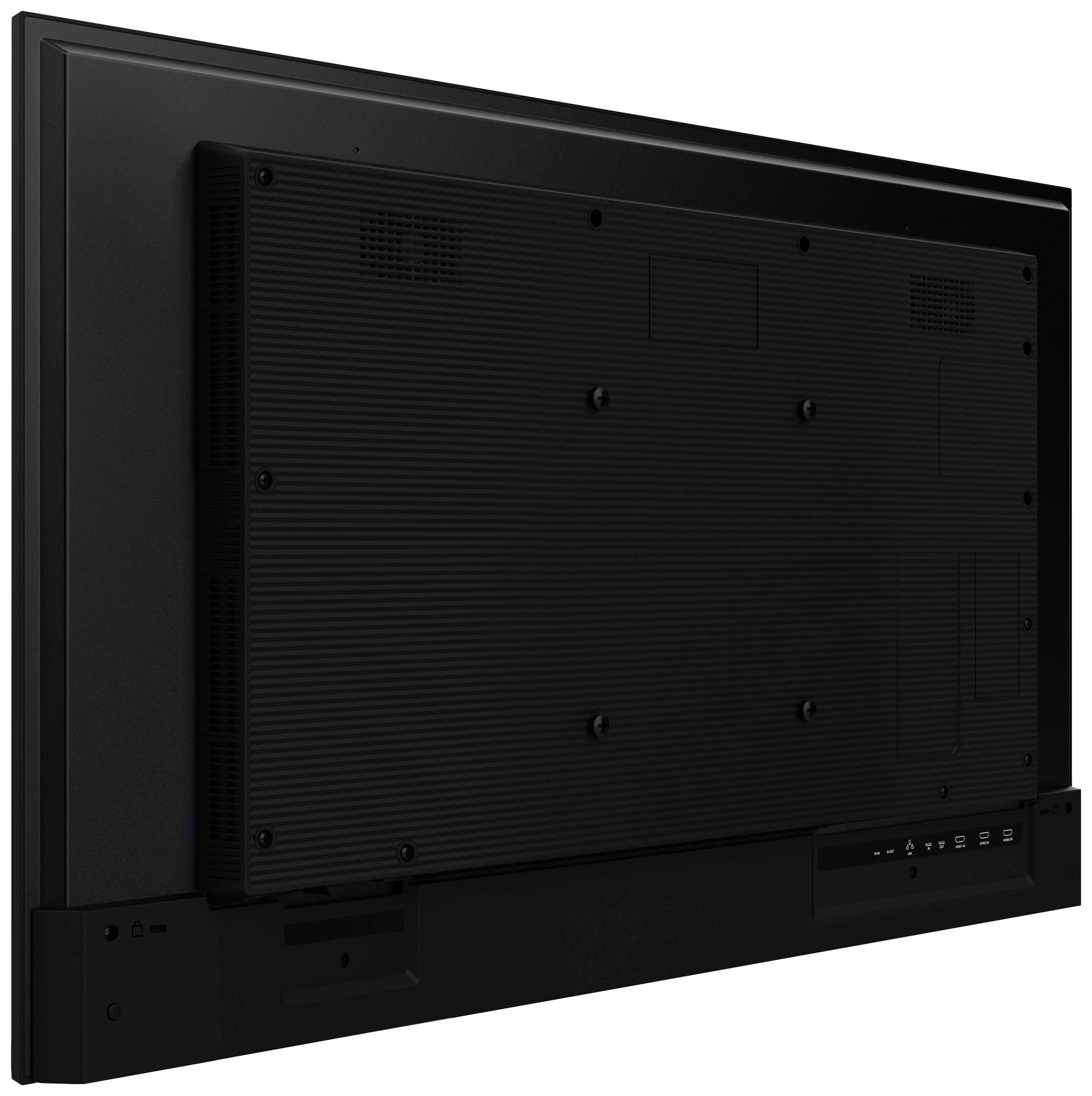 Achterkant van een zwarte flatscreen met meerdere aansluitingsmogelijkheden aan de onderkant.
