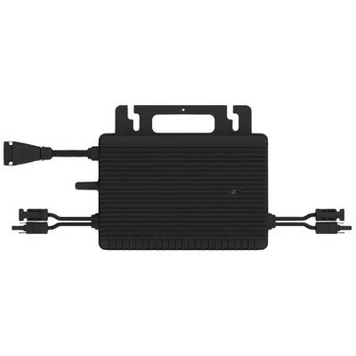 Een zwarte elektrische micro-omvormer met meerdere kabelverbindingen en een handgreep bovenaan.