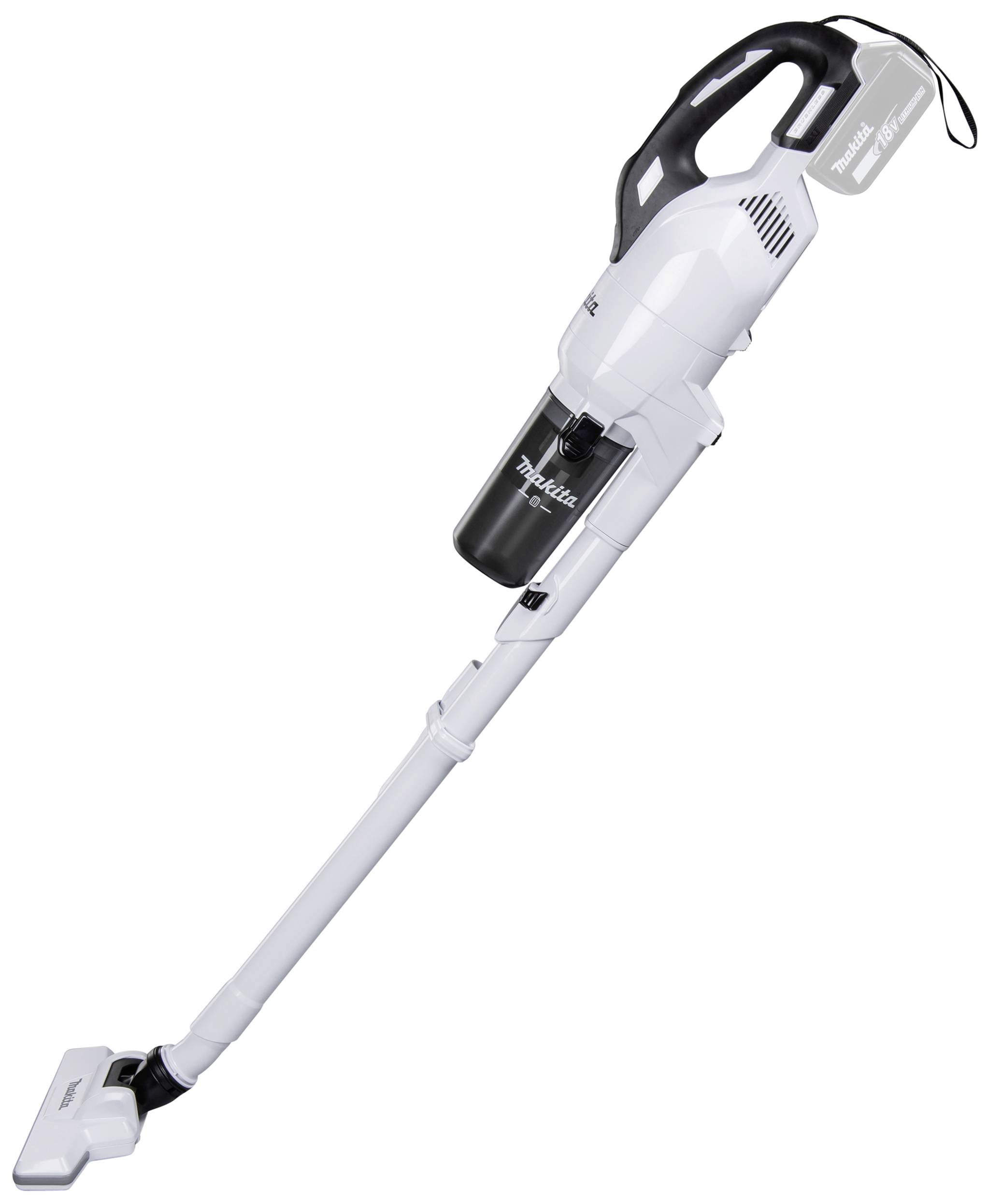 Draadloze handstofzuiger in wit met zwarte handgreep, ideaal voor flexibel schoonmaken.