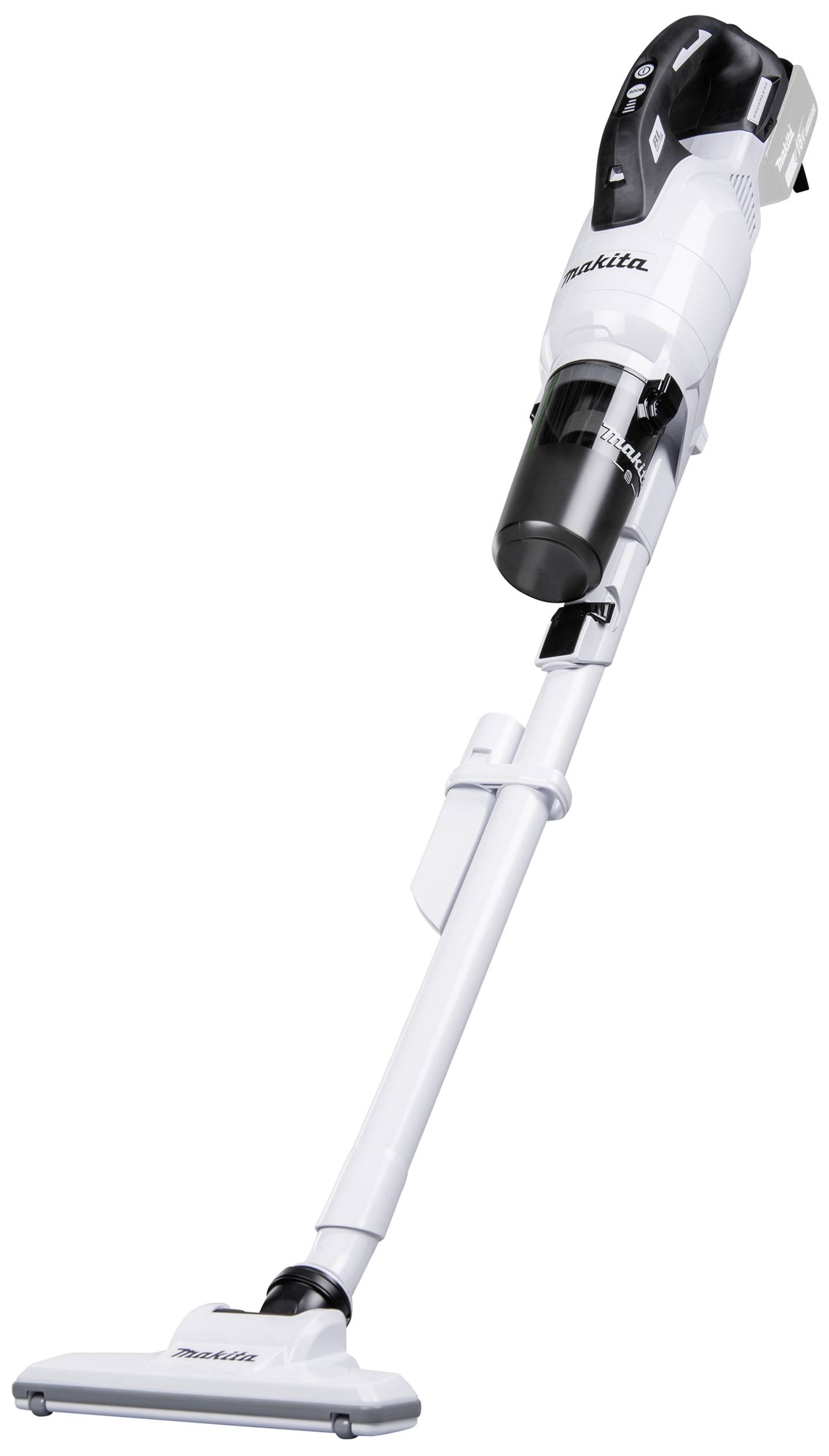 Een draadloze handstofzuiger in wit en zwart met een verwijderbare stofcontainer en ergonomische greep. Ideaal voor snel huishoudelijk schoonmaken.