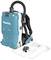 Rugzakstofzuiger van Makita, blauw-wit, met HEPA-filter en accessoires. Ideaal voor draagbare reinigingsoplossingen.