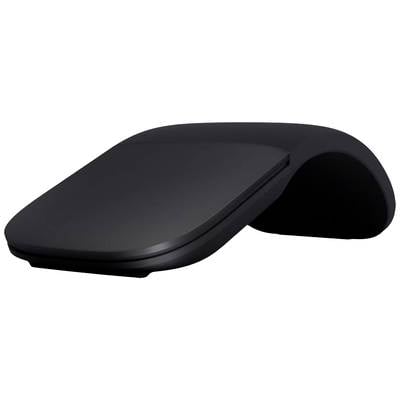 Zwarte ergonomische computermuis met gebogen ontwerp en gladde oppervlakte. Ideaal voor comfortabel werken aan de computer.