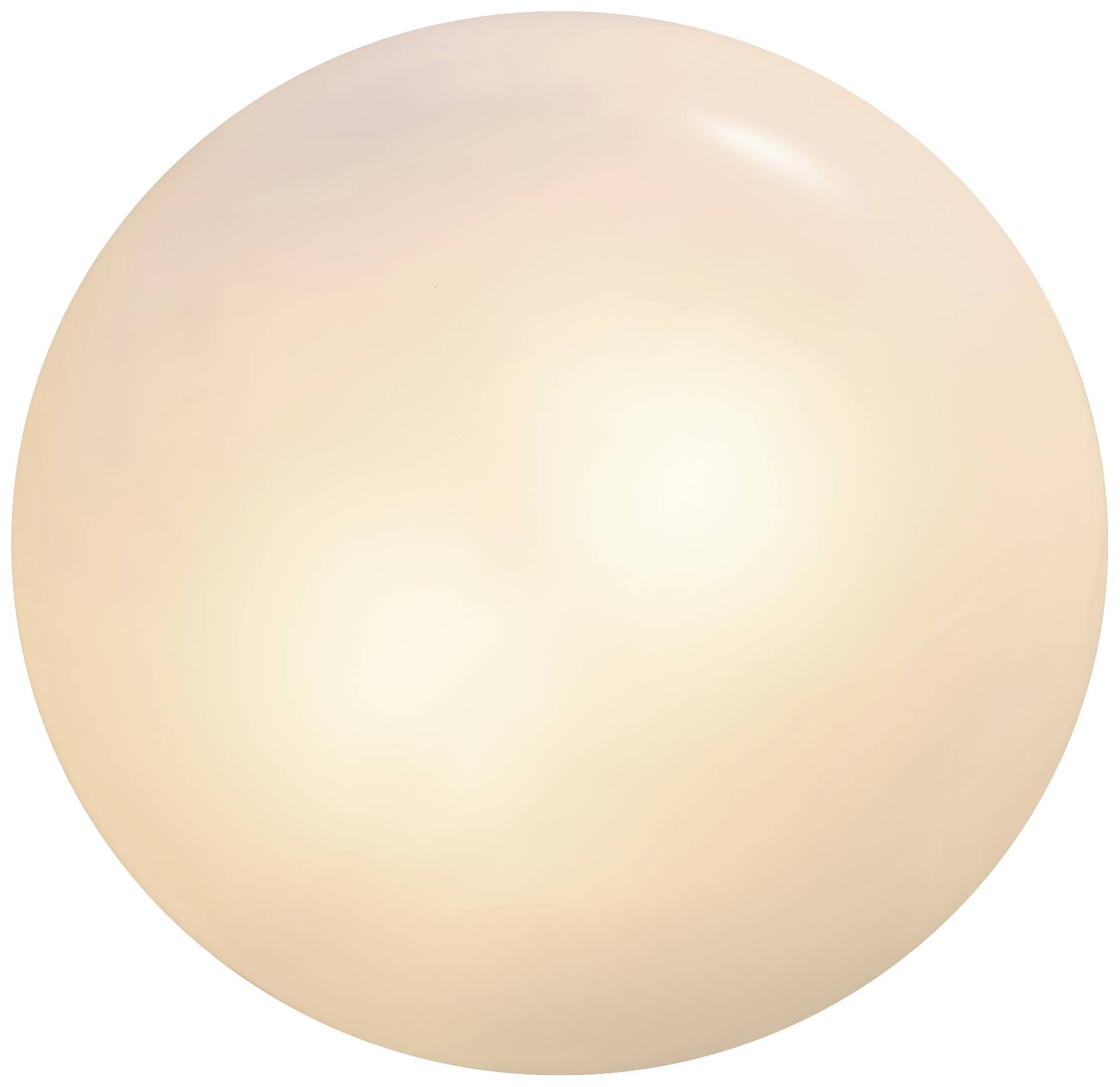 Een grote, glanzende, crèmekleurige en bolvormige bal in een zachte pastelkleur op een witte achtergrond.