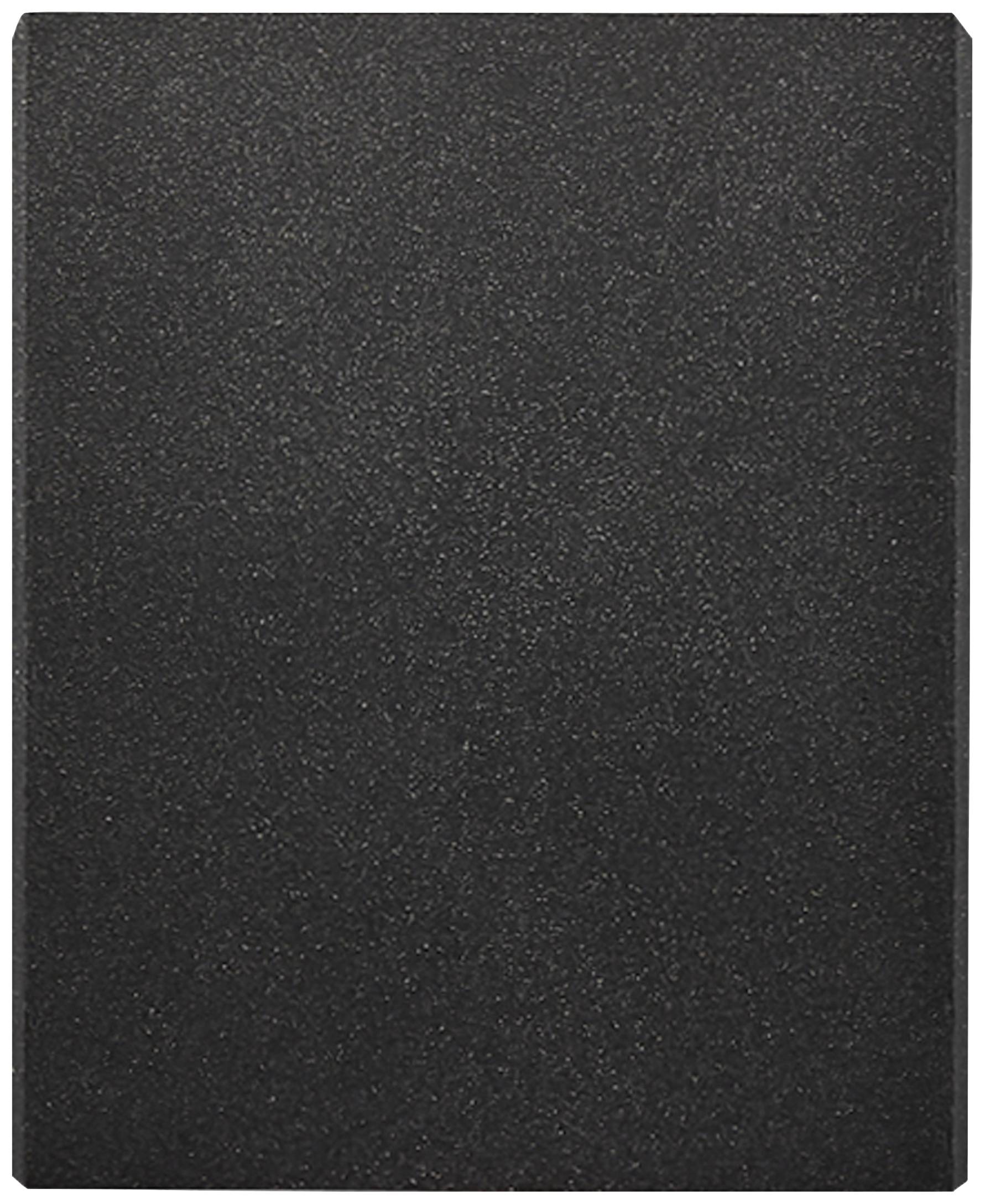 Zwart rechthoek, gelijkmatig gestructureerd, vermoedelijk een bord of oppervlak.