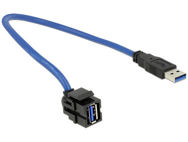Delock USB 3.2 Gen 1 (USB 3.0) Netwerk Adapter Kabel [1x USB 3.2 Gen 1 stekker A (USB 3.0) - 1x USB 3.2 Gen 1 bus A (USB 3.0)] 0.50 m Zwart/blauw