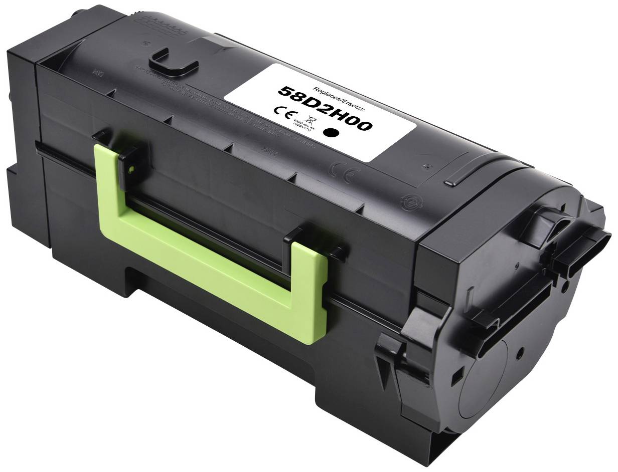 Een zwarte inktcartridge met groene handgrepen en het opschrift '58D2H00'.
