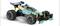 Speelgoed-raceauto met blauwe en groene accenten, gele schokdempers en het nummer '21' op motorkap en spoiler.