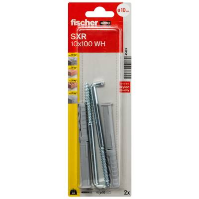 Verpakking van Fischer SXR 10x100 WH nylon wandankers, met twee ankers en bijpassende schroeven in een doorzichtige blisterpack.